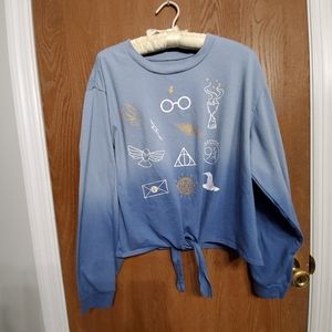 Harry Potter Blue Ombre Tie Front Long Sleeve Top